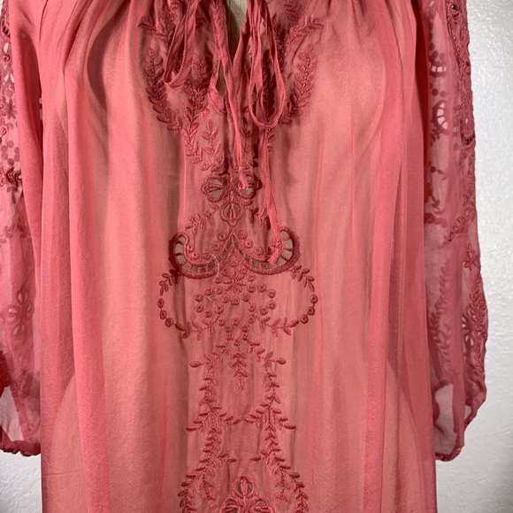4 Love & Libery Linea Silk Chiffon Tunic in Java Pink M NWT - Picture 5 of 8